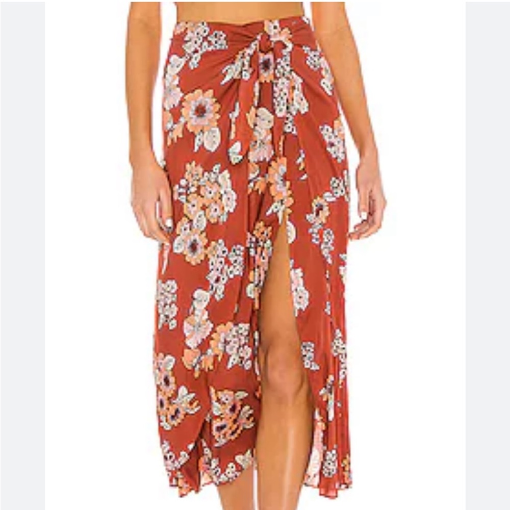 Free People Sunray Sarong Skirt Rust Floral Light Combo Size 6